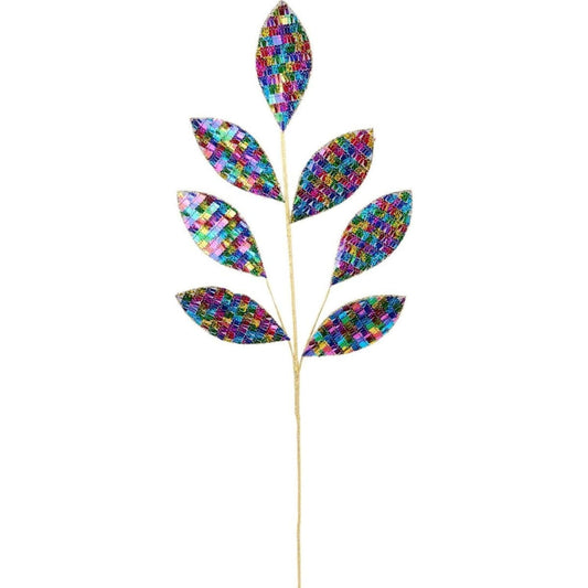 27" Sequin Magnolia Leaf Spray: Fiesta