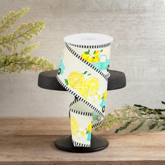 2.75" Truck with Lemons Stripe Ribbon: Ivory (10 Yards)