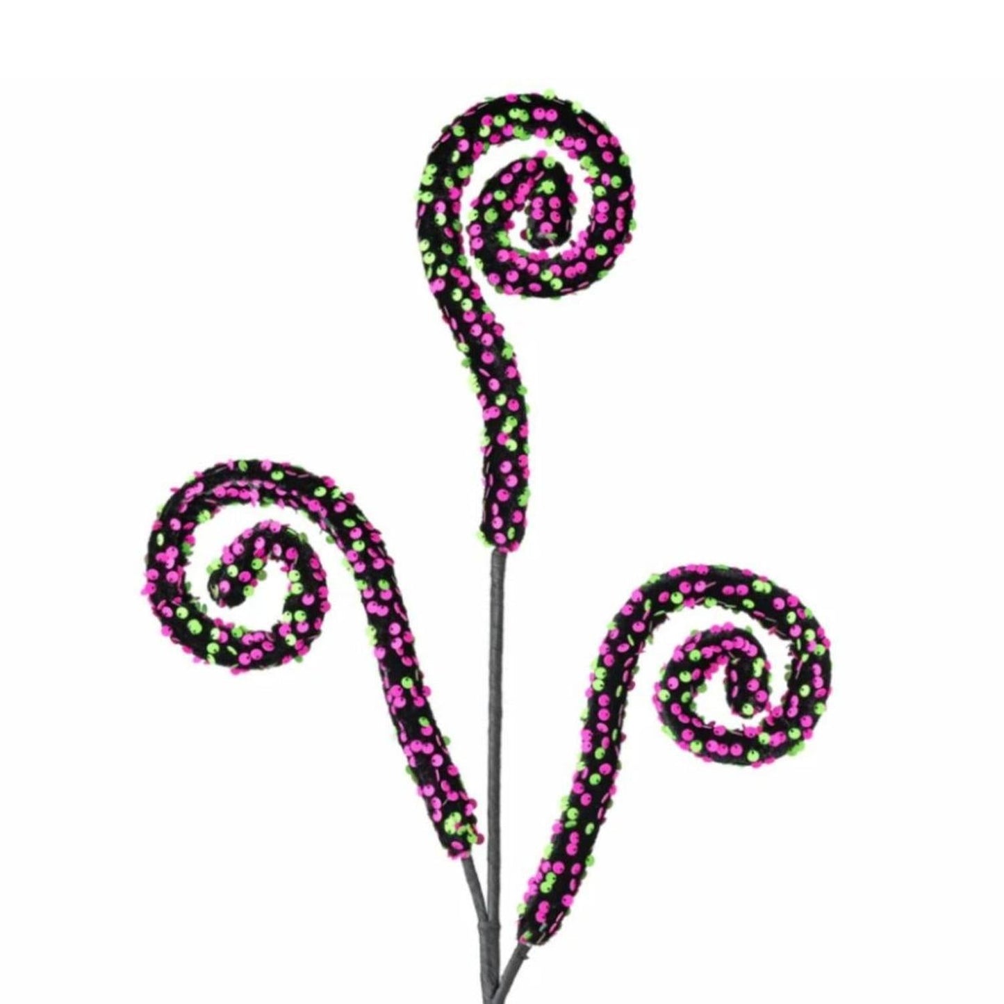 28" Sequin Spiral Curly Spray: Pink & Green