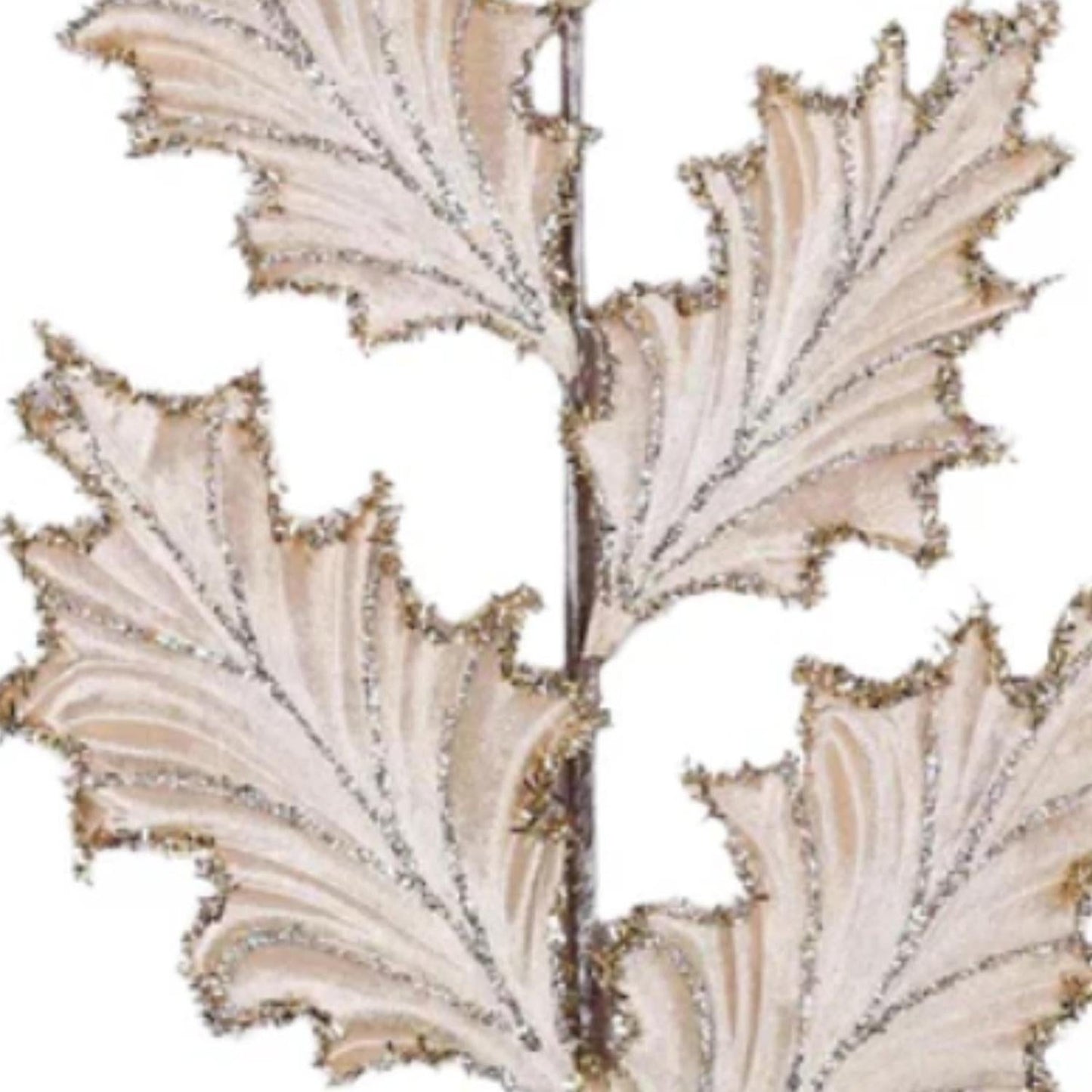 28" Tinsel Holly Leaf Spray: Champagne