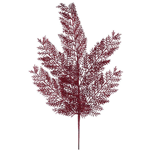 29" Glitter Fern Spray: Burgundy