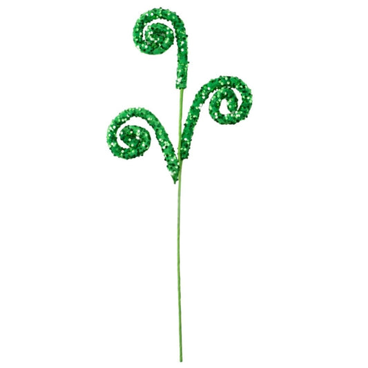 29" Glitter Scroll Curly Spray: Green