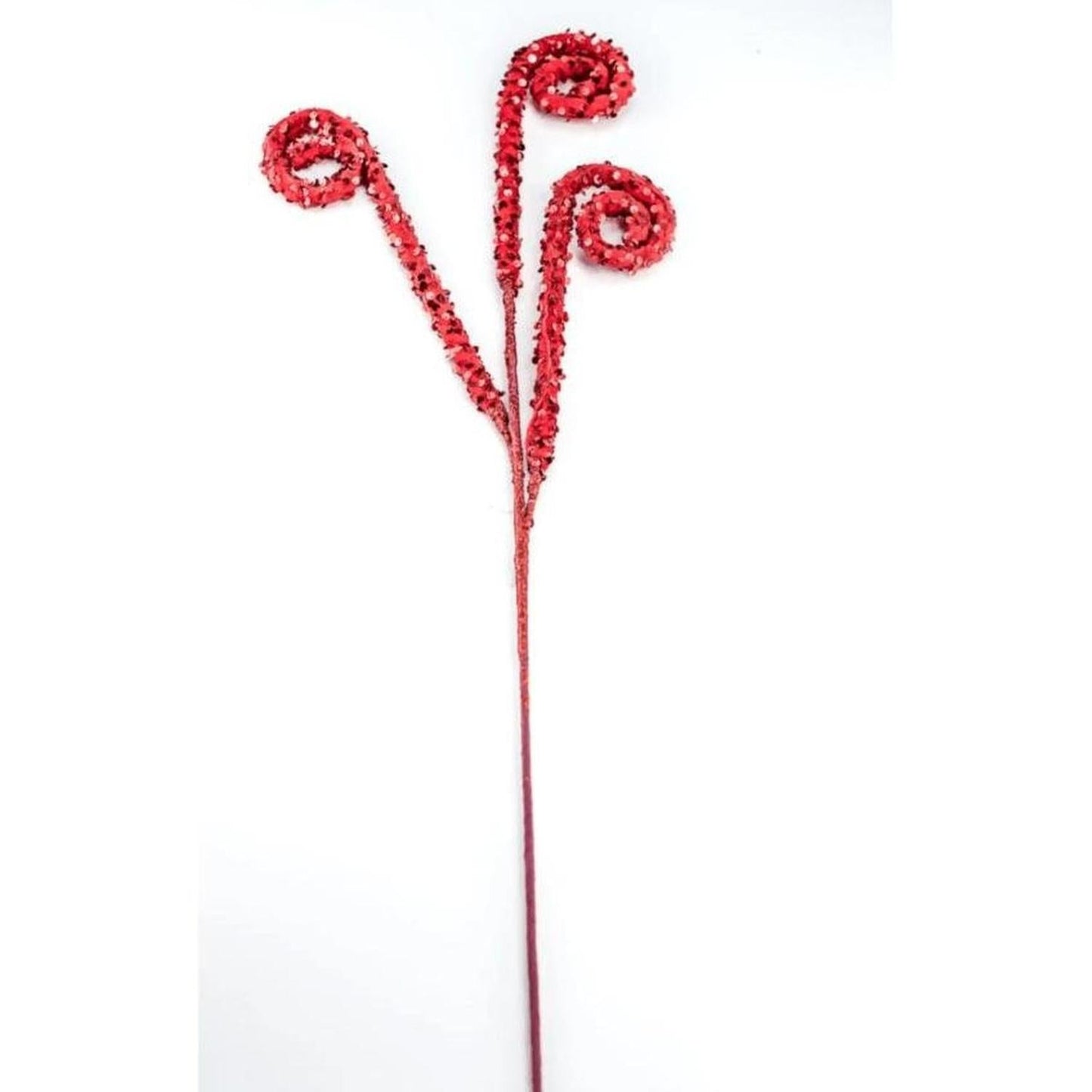 29" Glitter Scroll Curly Spray: Red