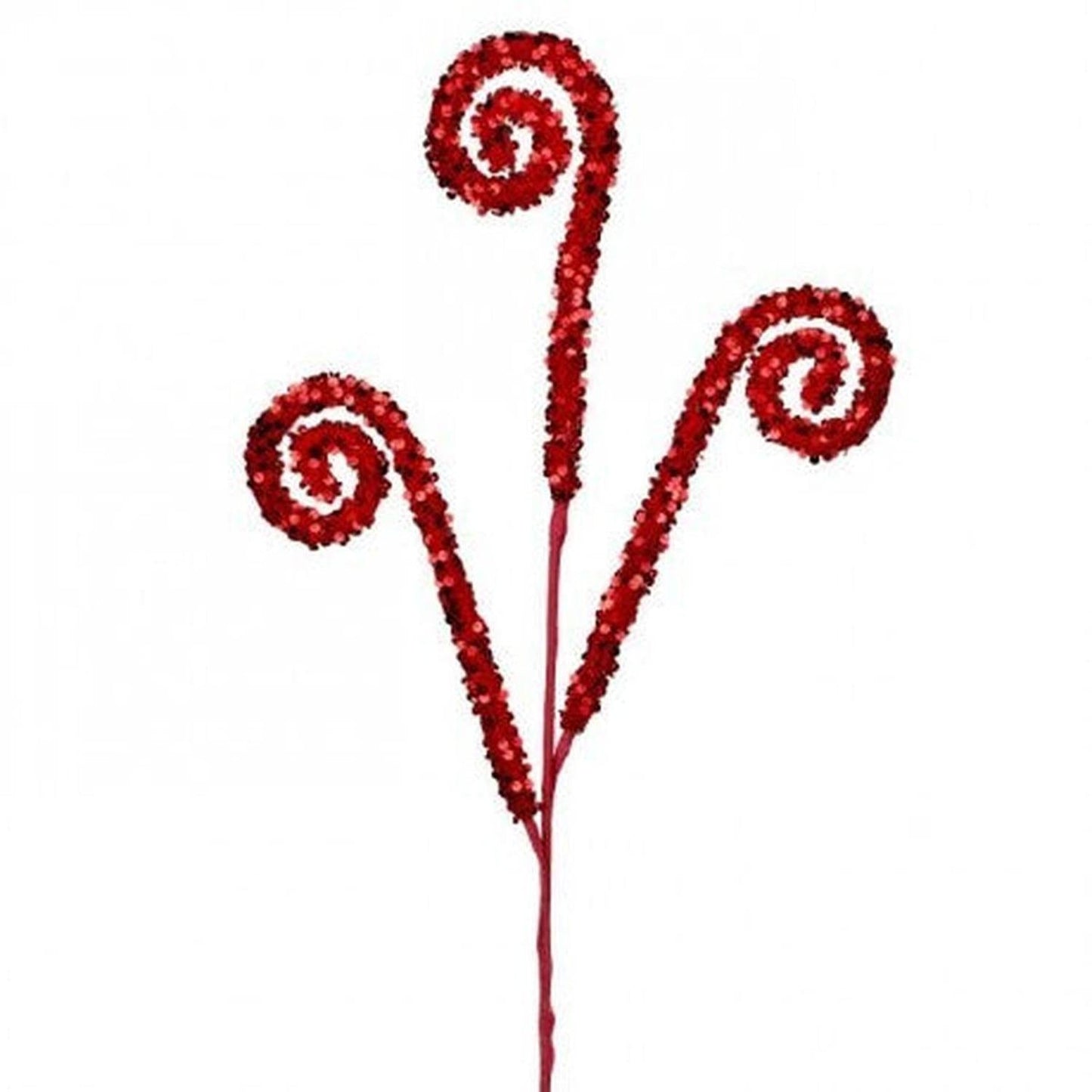 29" Glitter Scroll Curly Spray: Red
