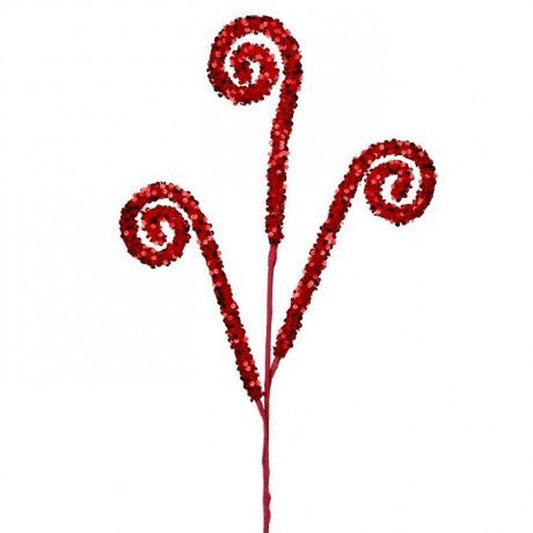 29" Glitter Scroll Curly Spray: Red