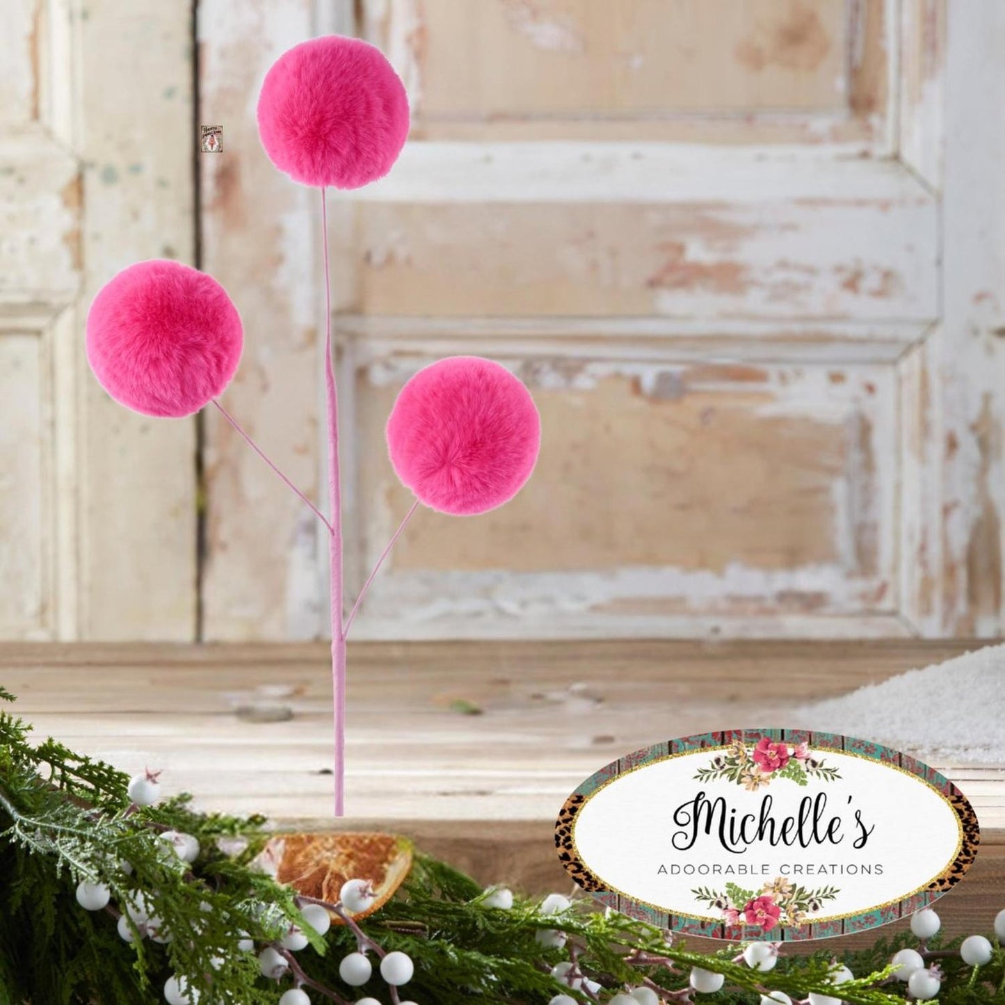 29" Pom Pom Spray: Hot Pink