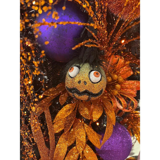 30" Glitter Laurel Leaf Spray: Orange