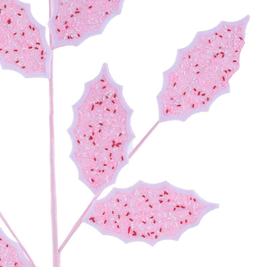 30" Glitter Sprinkles Holly Leaf Spray: Pink