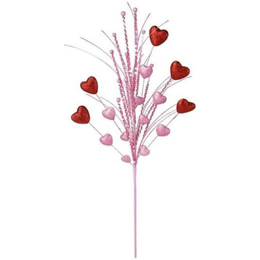 30" Glittered Heart Spray: Red/Pink