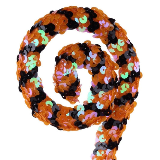 30" Sequin Stripe Spiral Spray: Orange & Black