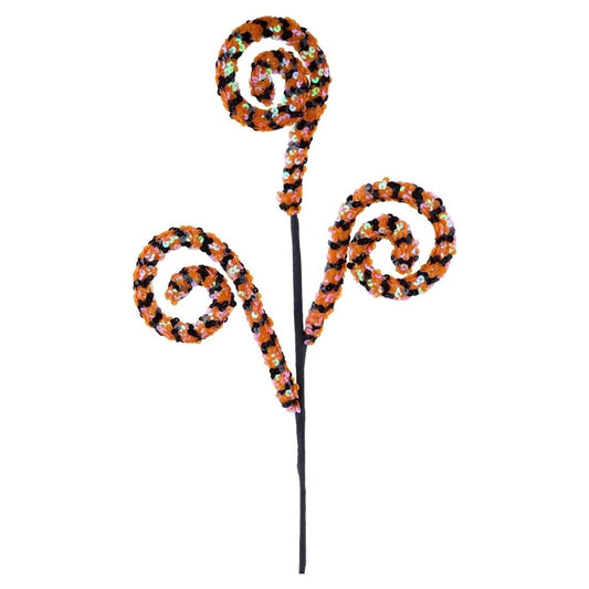 30" Sequin Stripe Spiral Spray: Orange & Black