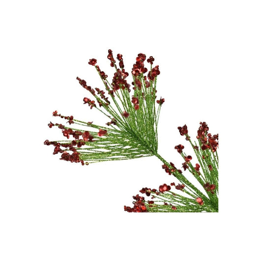 30" Sequin Tip Glitter Pine Spray: Red/Green