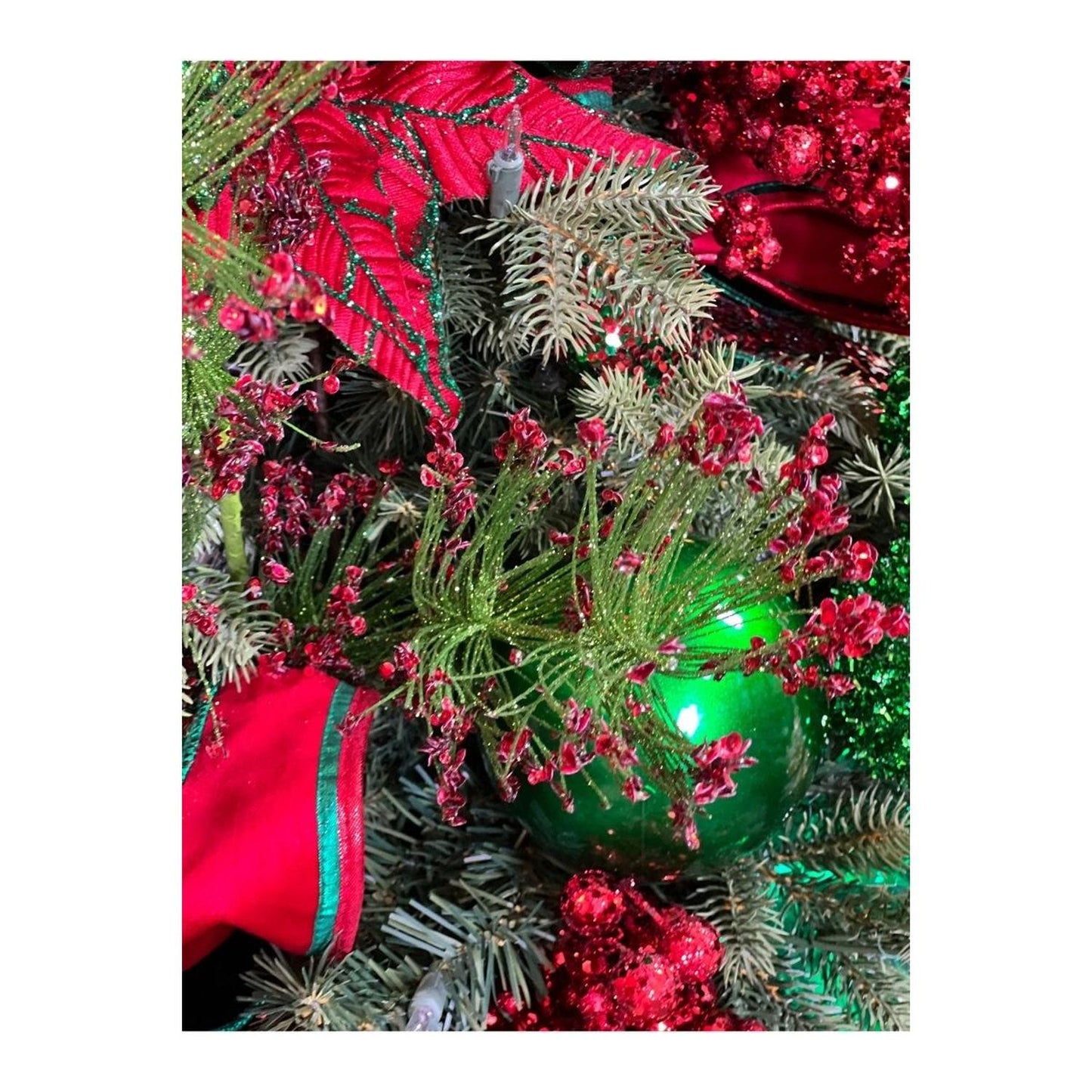 30" Sequin Tip Glitter Pine Spray: Red/Green
