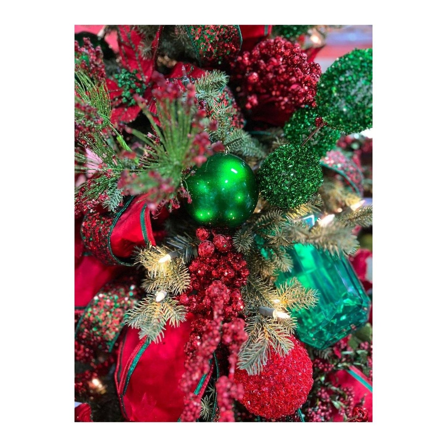30" Sequin Tip Glitter Pine Spray: Red/Green