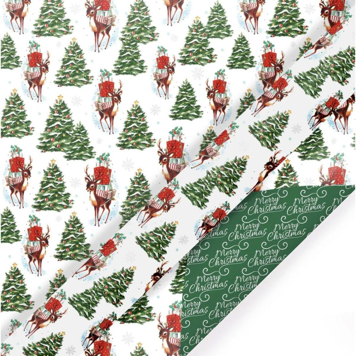30in Reversible Trees Deer Wrapping Paper: Green