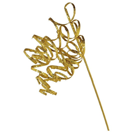 31" Curly Glitter Ribbon Spray: Gold