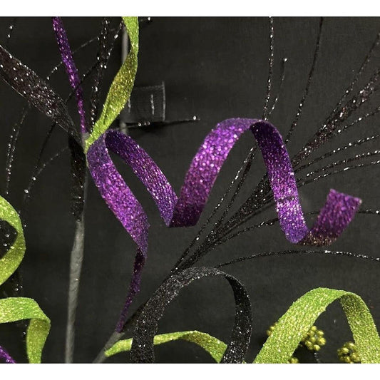 35" Glitter Curly Fishline Ball Spray: Purple/Black/Lime