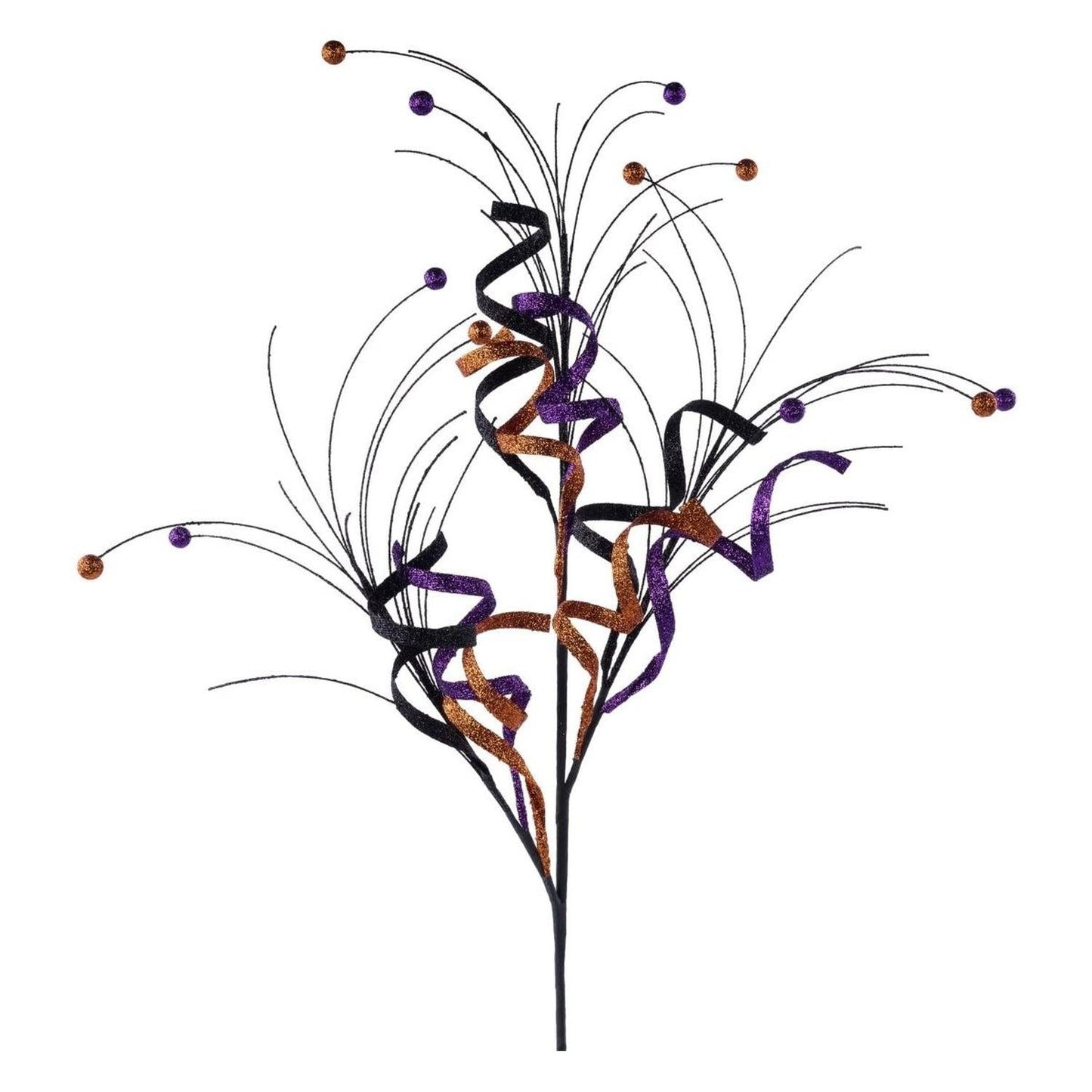 35" Glitter Curly Fishline Ball Spray: Purple/Black/Orange