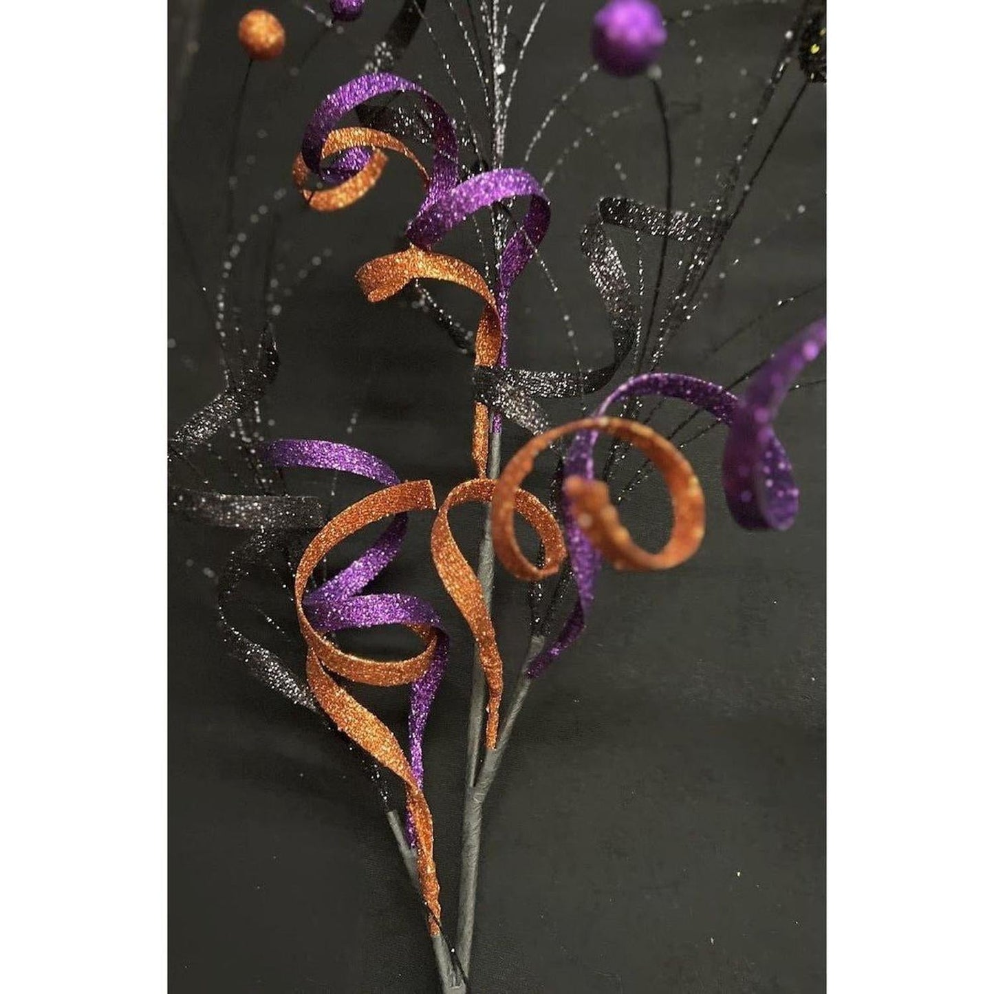 35" Glitter Curly Fishline Ball Spray: Purple/Black/Orange