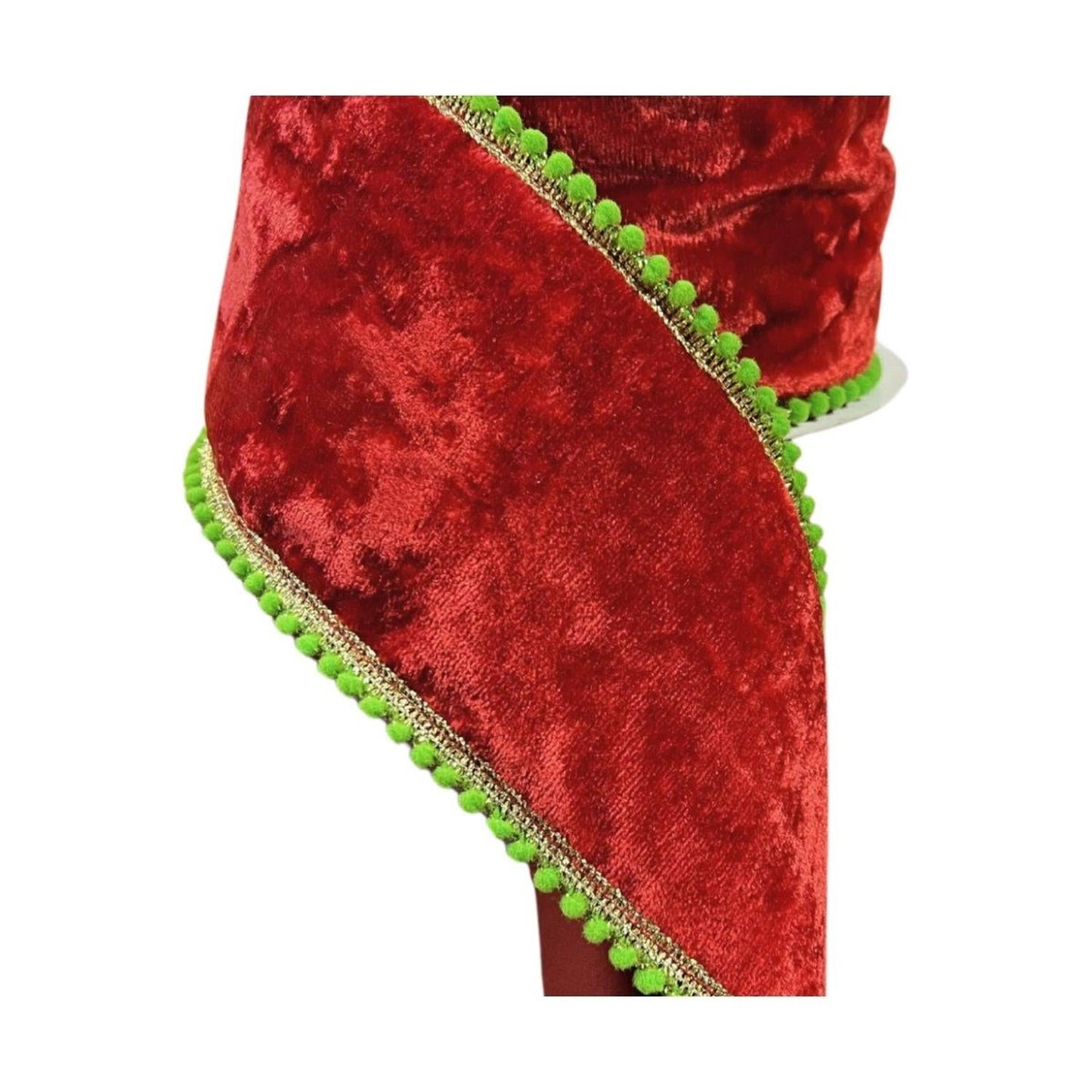 4" Beaded Pom Edge Ribbon: Red/Lime (10 Yards)