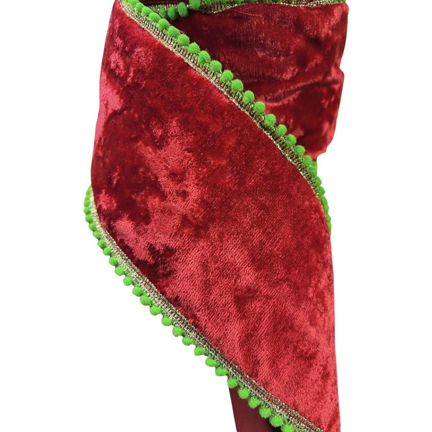 4" Beaded Pom Edge Ribbon: Red/Lime (10 Yards)
