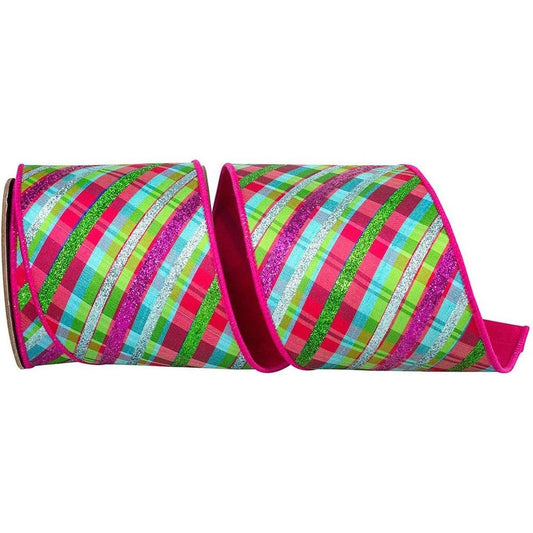 4" Deluxe Bright Plaid Ribbon: Fuchsia (5 Yards)