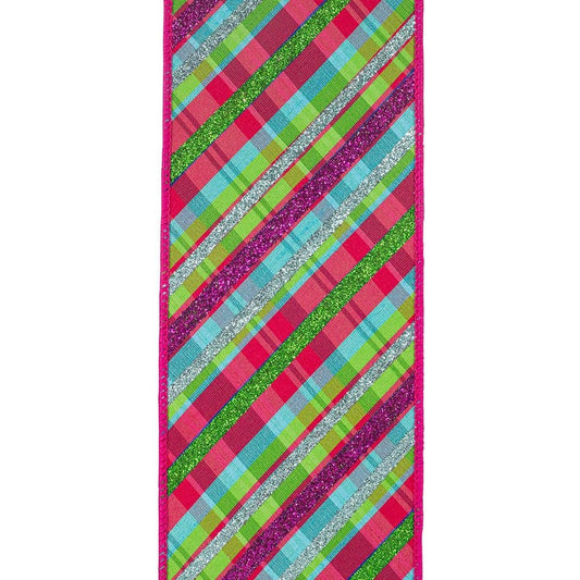 4" Deluxe Bright Plaid Ribbon: Fuchsia (5 Yards)