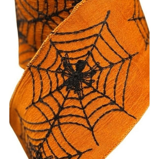 4" Embroidered Spider Web Ribbon: Orange (10 Yards)