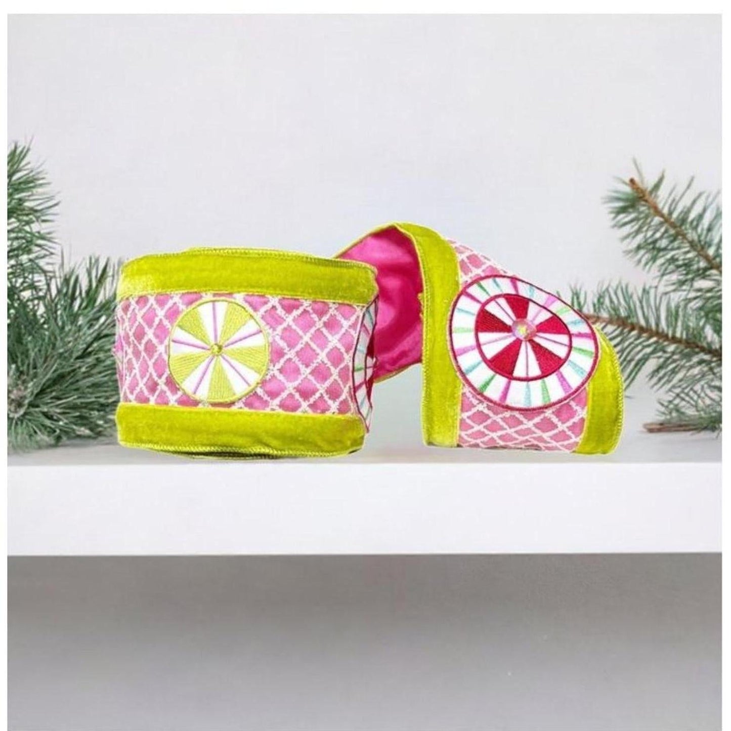 4" EXCLUSIVE Sweet Candy Ribbon: Lime Green/Pink (5 Yards)