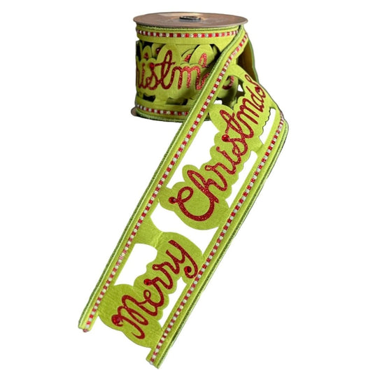 4" Glitter Cut Out Ribbon: Lime/Red (5 Yards)
