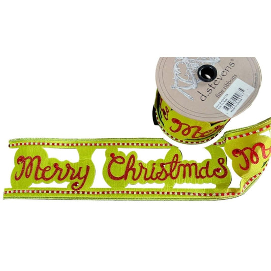 4" Glitter Cut Out Ribbon: Lime/Red (5 Yards)