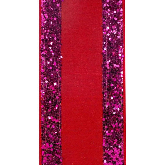 4" Glitter Edge Dupioni Ribbon: Red/Pink (5 Yards)