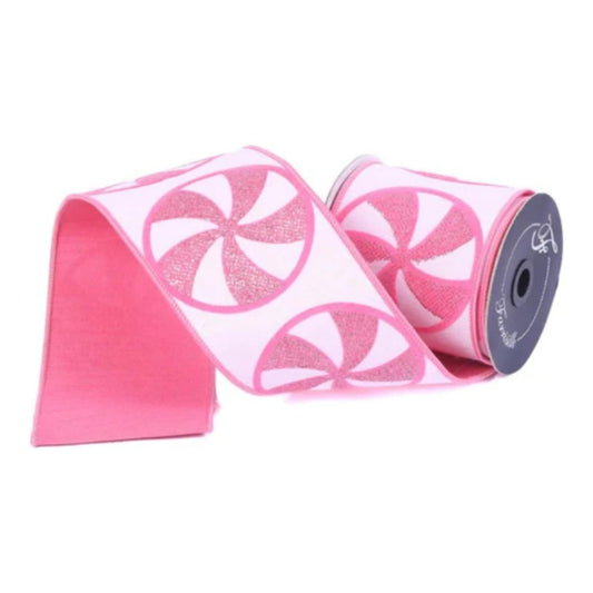 4" Glitter Peppermint Candies Ribbon: Pink (5 Yards)