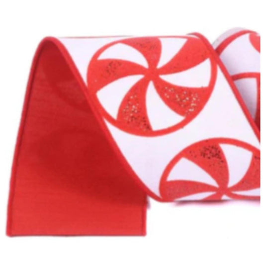 4" Glitter Peppermint Candies Ribbon: Red (5 Yards)