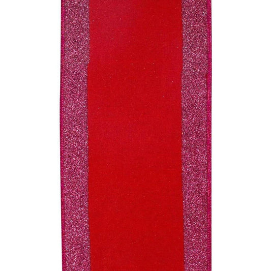 4" Glitter Stripe Dupioni Ribbon: Red/Fuchsia (5 Yards)