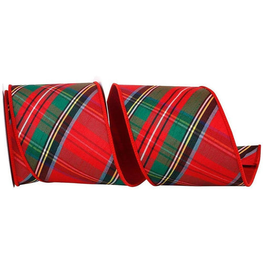 4 in Plaid Dupioni Classic Ribbon: Red (5 Yards)