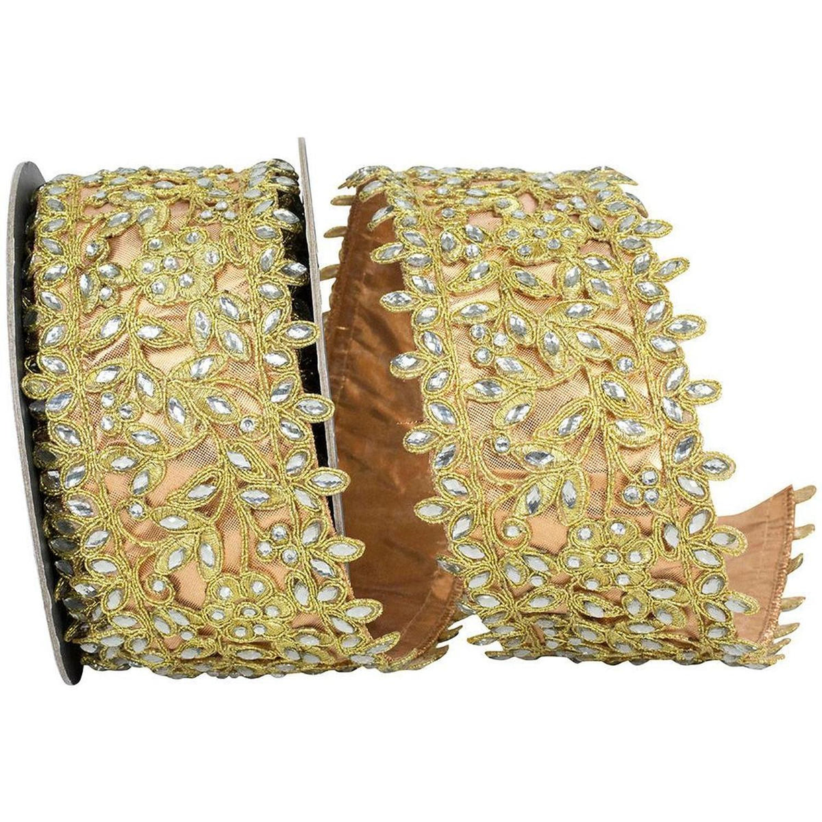 4" Jewel Embroidery Opulence Ribbon: Gold (5 Yards)