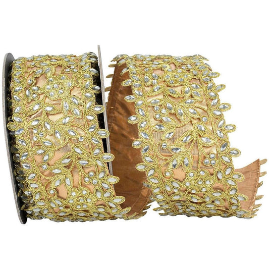 4" Jewel Embroidery Opulence Ribbon: Gold (5 Yards)
