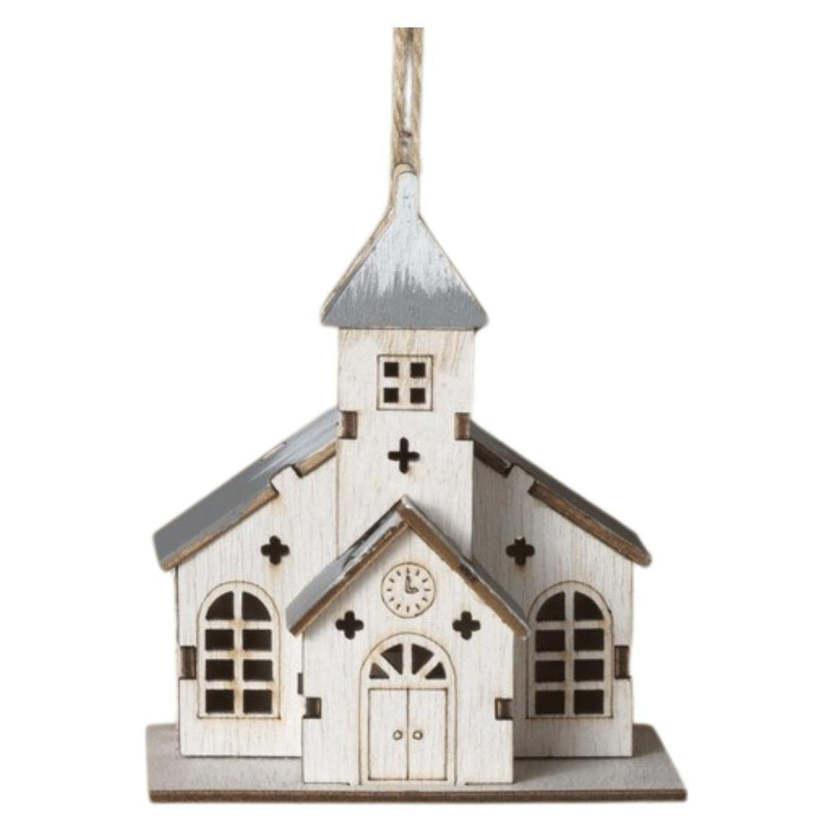 4" Lighted Laser Wood Church Ornaments
