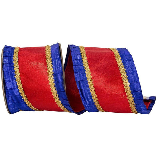 4" Metallic Pleated Dupioni Ribbon: Red/Blue (5 Yards)