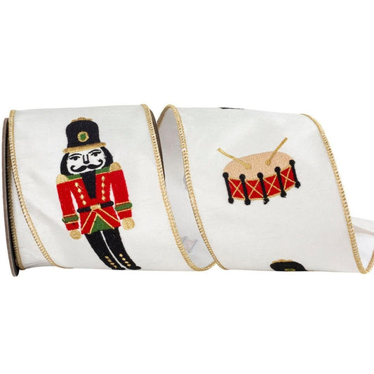 4" Nutcracker Drum Ribbon: White (5 Yards)