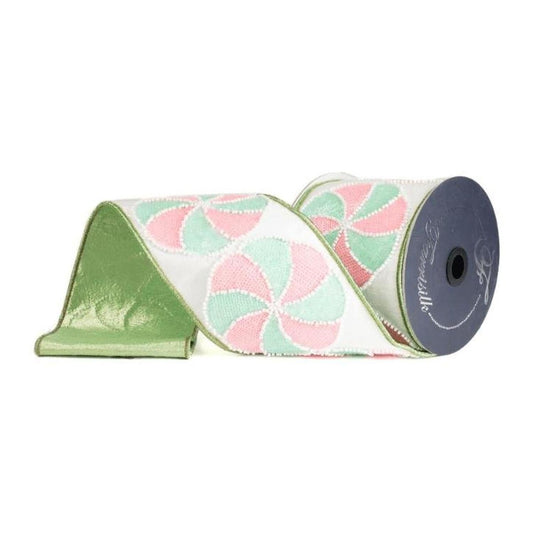4" Peppermint Candies Ribbon: Mint/Pink (5 Yards)