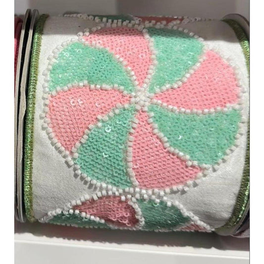 4" Peppermint Candies Ribbon: Mint/Pink (5 Yards)