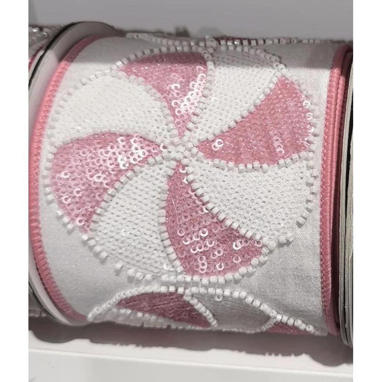 4" Peppermint Candies Ribbon: Pink/White (5 Yards)