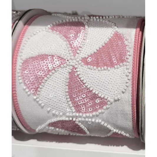 4" Peppermint Candies Ribbon: Pink/White (5 Yards)
