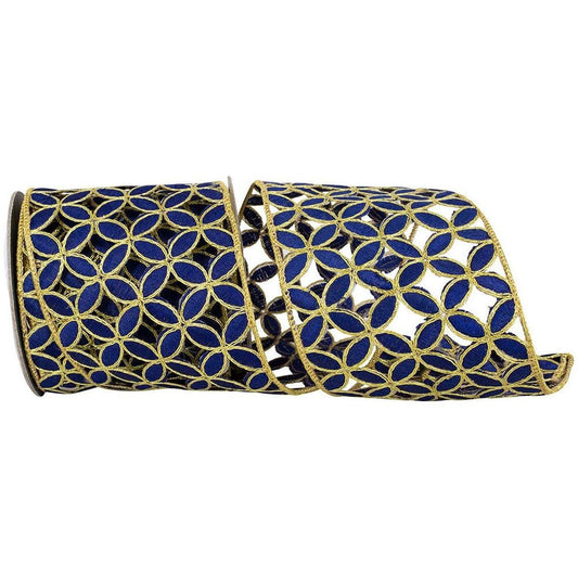 4" Petal Cut Embroidery Ribbon: Navy/Gold (5 Yards)