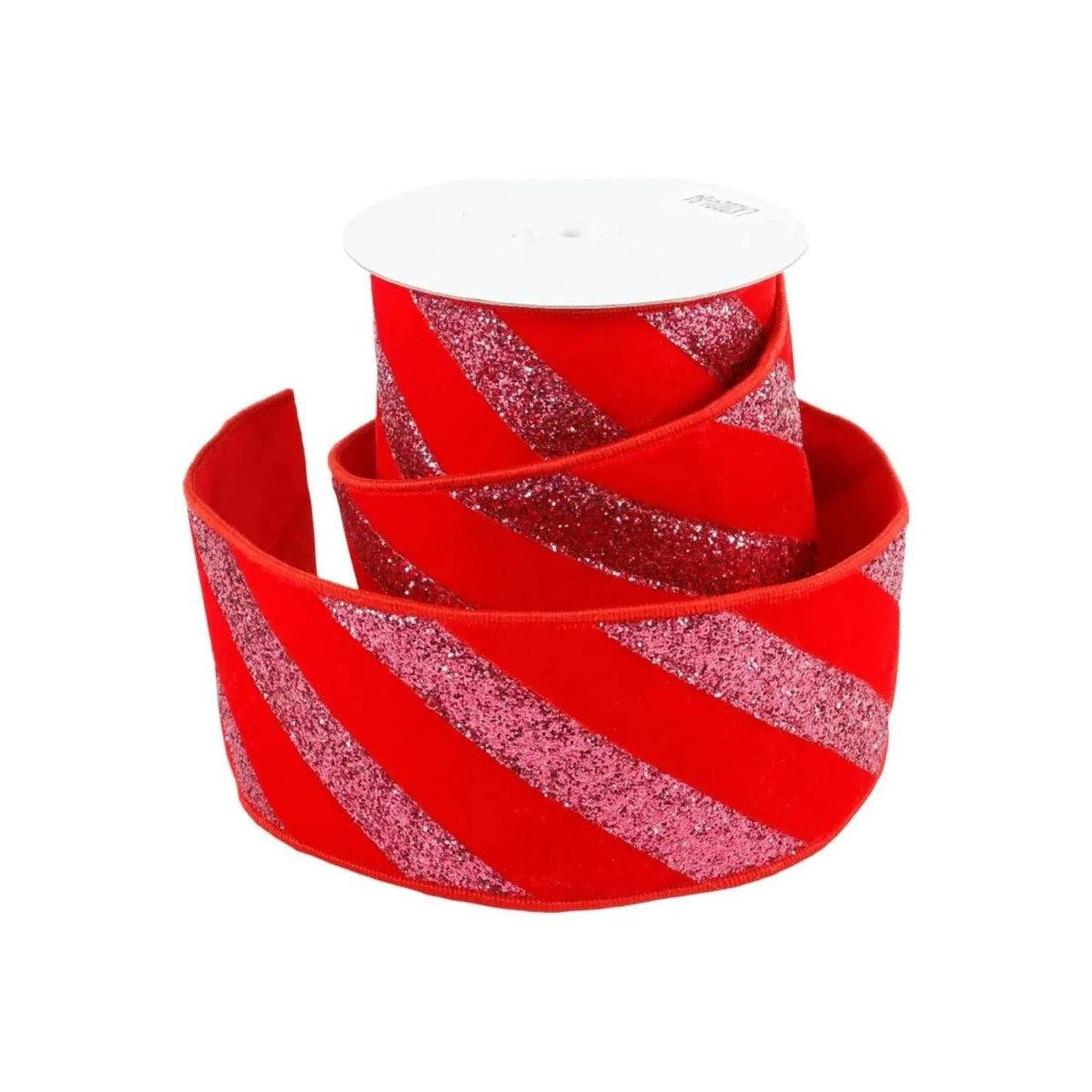 4" Red Velvet Glitter Stripe Ribbon: Pink (5 Yards)