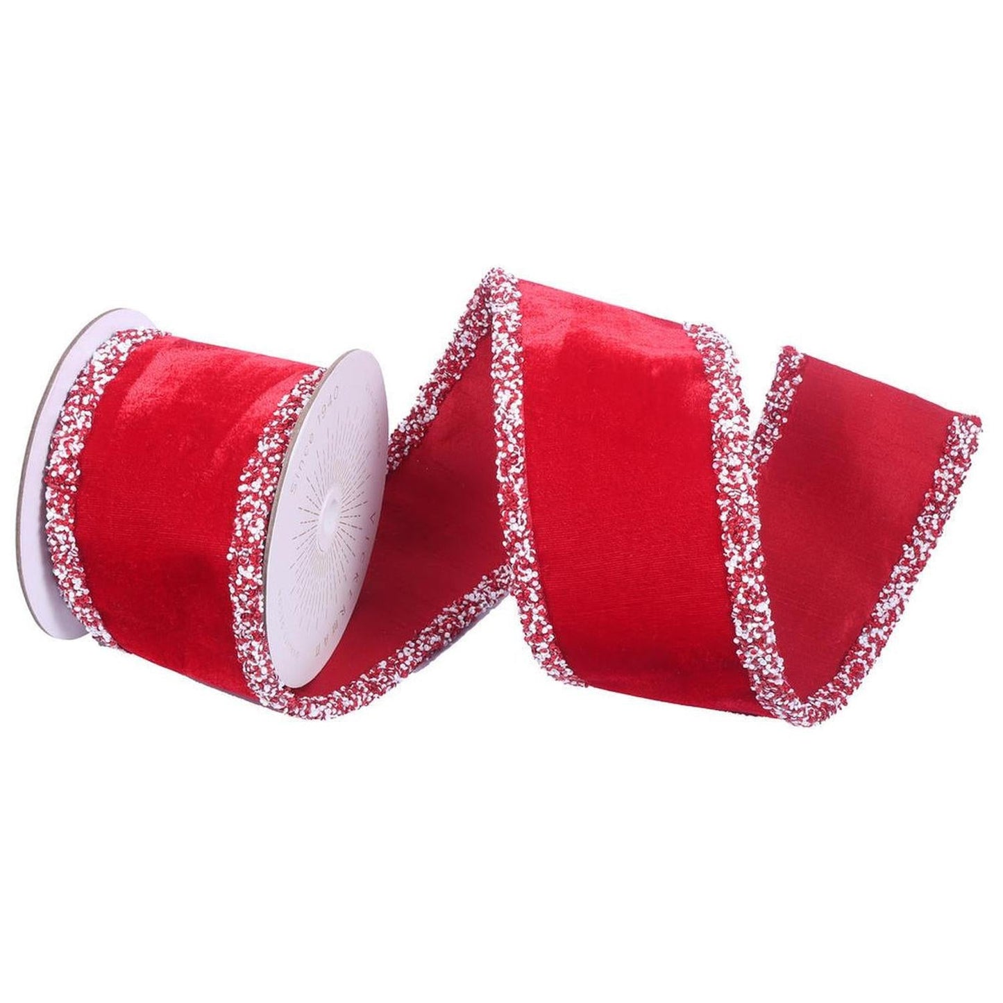 4" Red Velvet Sequin Trim Ribbon: Red/White (5 Yards)