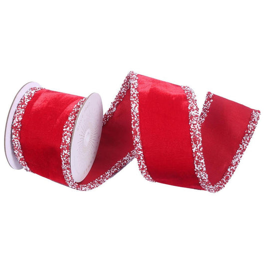 4" Red Velvet Sequin Trim Ribbon: Red/White (5 Yards)