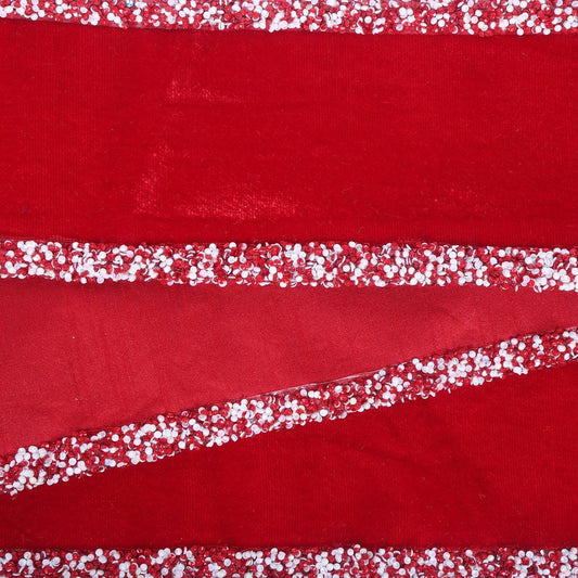 4" Red Velvet Sequin Trim Ribbon: Red/White (5 Yards)